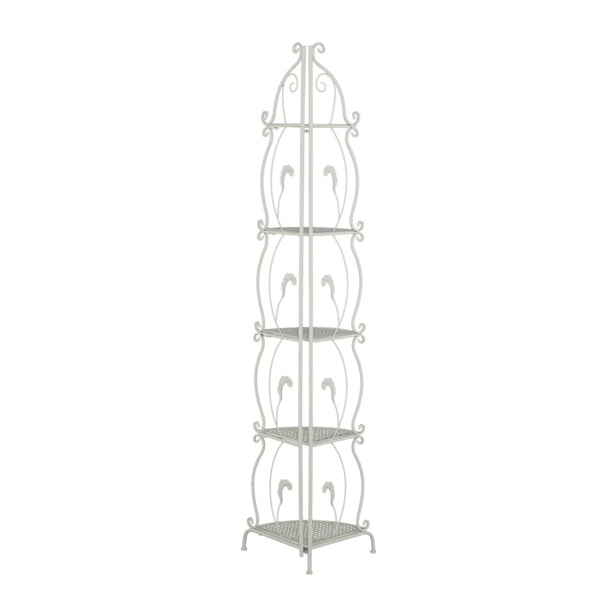 Metal Scroll Indoor Outdoor Tall Folding 5 Shelves Bakers Rack - Gold or White - Roche River Decor