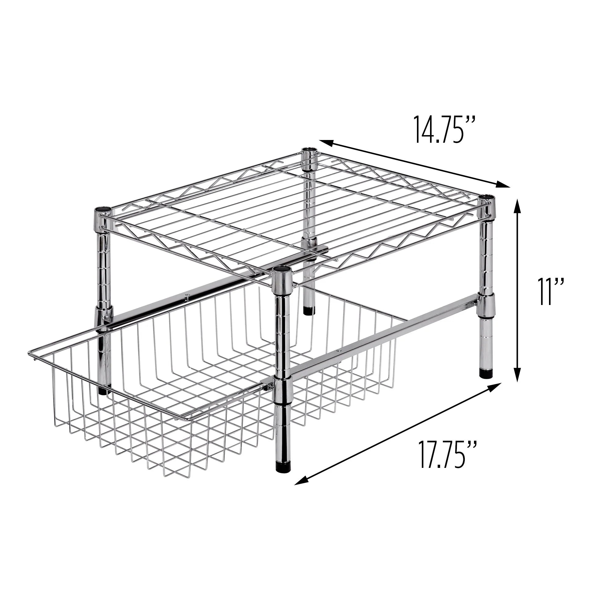 Honey-Can-Do Chrome Cabinet or Sink Organizer with Basket and Shelf