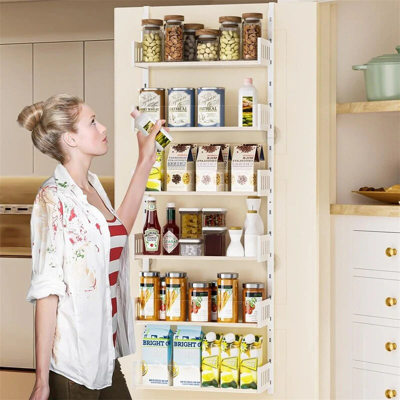 6Tier Over the Door Pantry Organizer with Sturdy Metal Shelves - 5.51"D x 16.54"W x 47.24"H