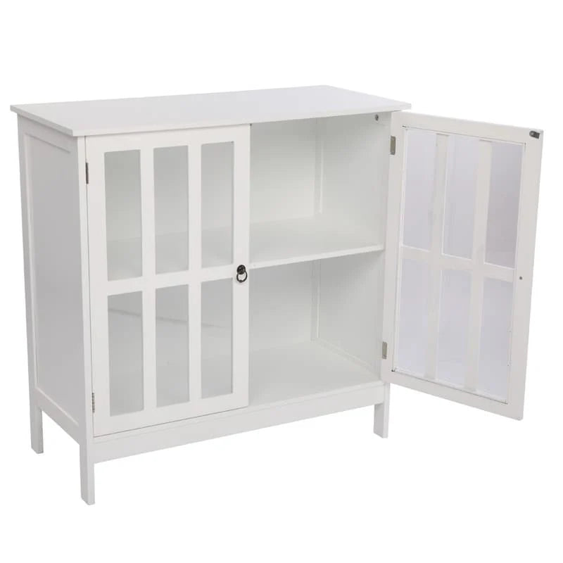 Transparent Door Free Standing Accent Storage Cabinet For Kitchen Dining White