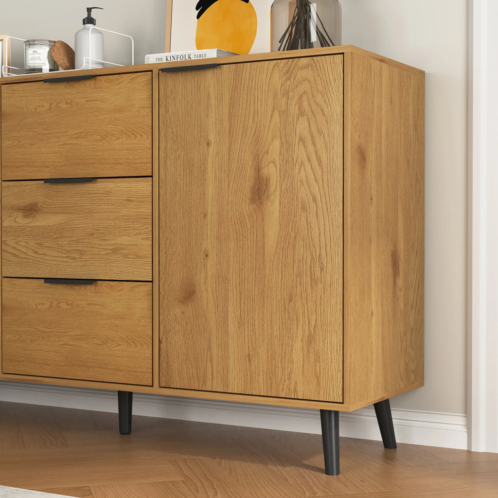 Sideboard Buffet Cabinet with Storage, Wood Coffee Bar Cabinet with Drawers & Doors