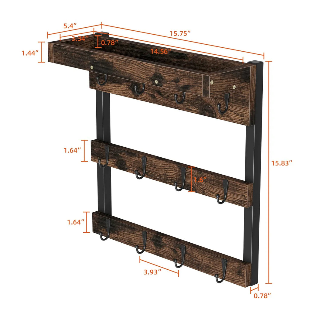 Coffee Mug Display Rack Wall Mounted Shelf with 12 Hooks for Kitchen