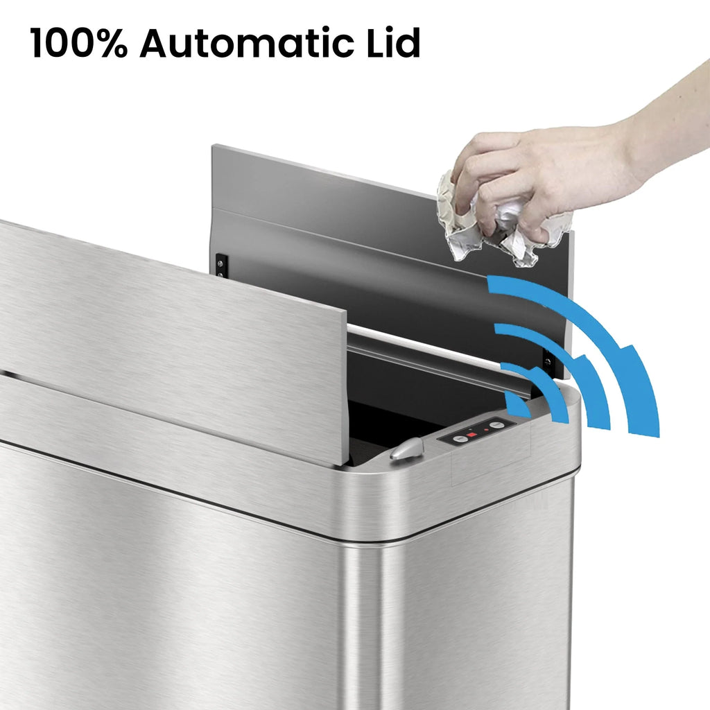 iTouchless 13 Gallon / 49 Liter Wings Lid Sensor Kitchen Trash Can with Wheels and Dual Odor Filters