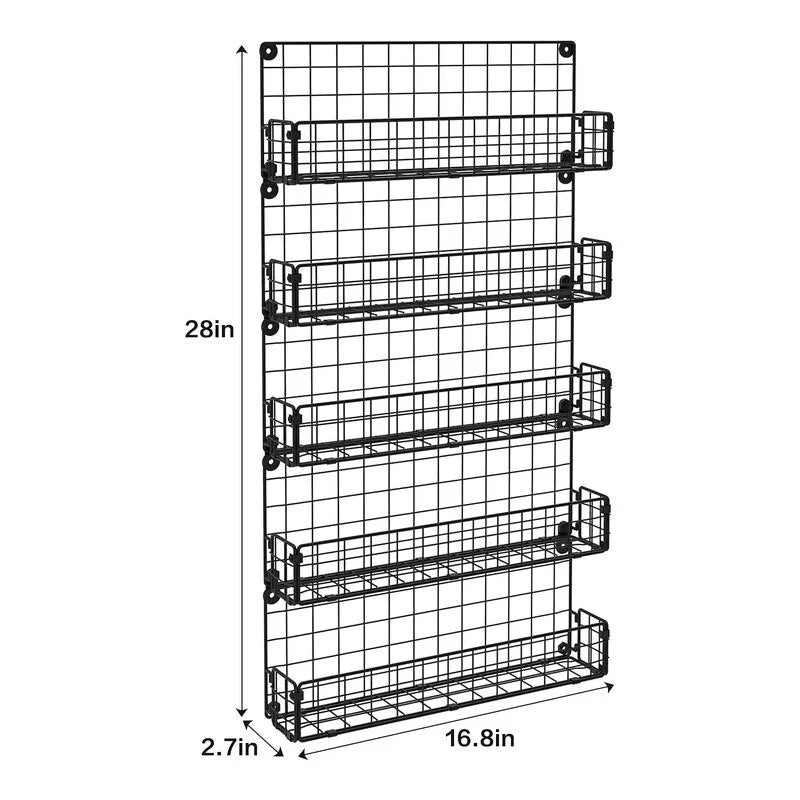 Spice Rack Organizer, 5-Tier Wall Spice Rack - 2.55"D x 17"W x 29"H