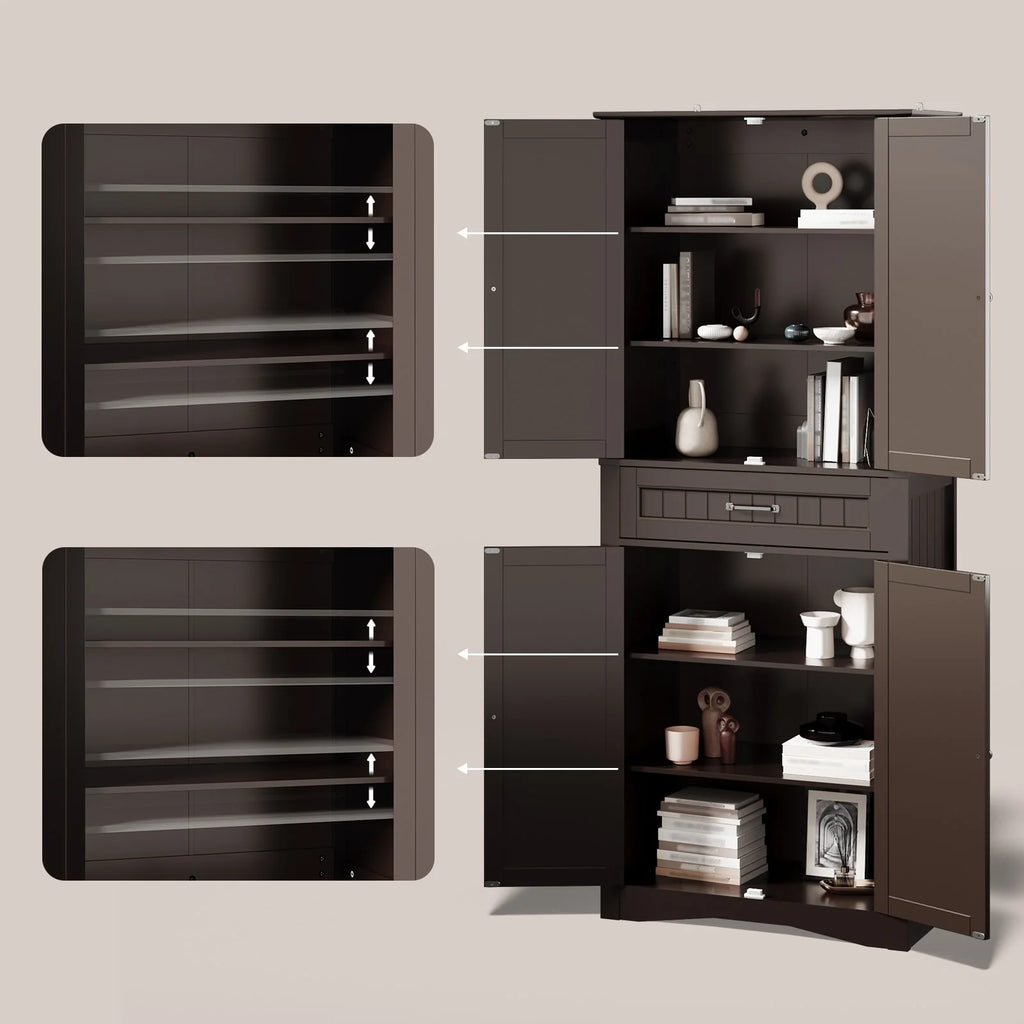 71''Kitchen Pantry Storage Cabinet, Storage Cabinet Buffet, Freestanding Kitchen Storage Cabinet with 4 Adjustable Shelves