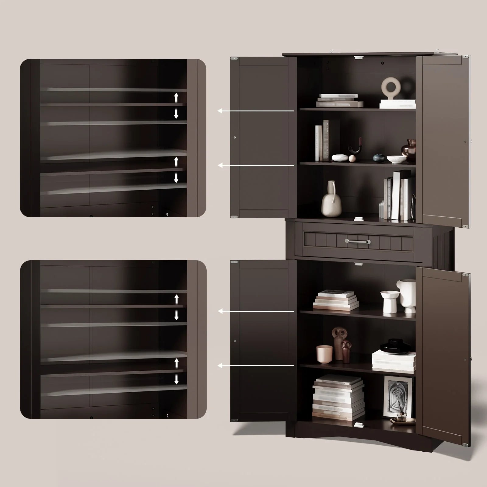 71''Kitchen Pantry Storage Cabinet, Storage Cabinet Buffet, Freestanding Kitchen Storage Cabinet with 4 Adjustable Shelves