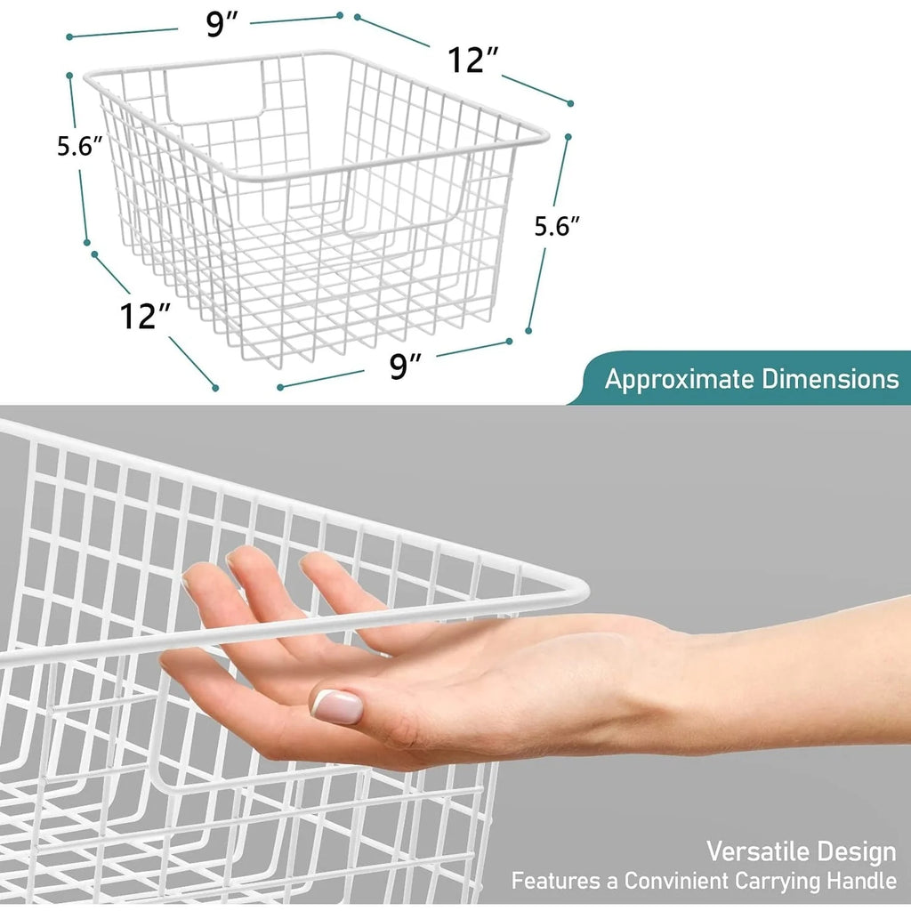 Stackable Baskets Storage Bin Metal Wire Organizers Iron (2-Pack) - 2-Pack