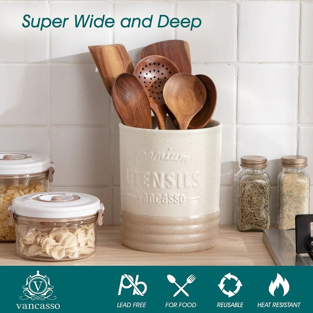 LOVECASA Ceramic 7.2" Large Utensil Holder for Kitchen Countertop