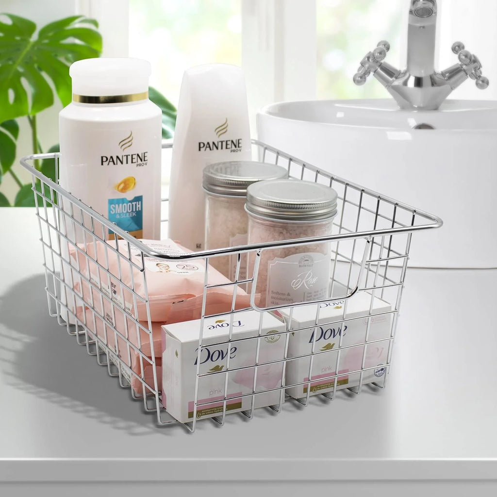 Stackable Baskets Storage Bin Metal Wire Organizers Iron (2-Pack) - 2-Pack