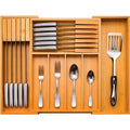 Utensil Organizer - Bamboo Expandable Silverware Organizer, Utensil Holder & Cutlery Tray with Divider and Removable Knife Block