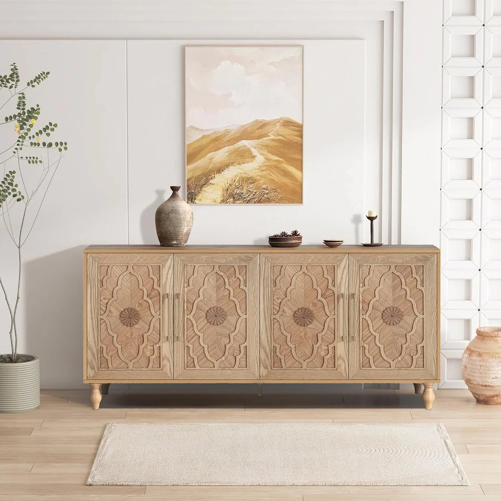 Roomfitters Carved Flower Door Large Storage Cabinet with Metal Handle - Perfect for Living Room, Kitchen, Entryway