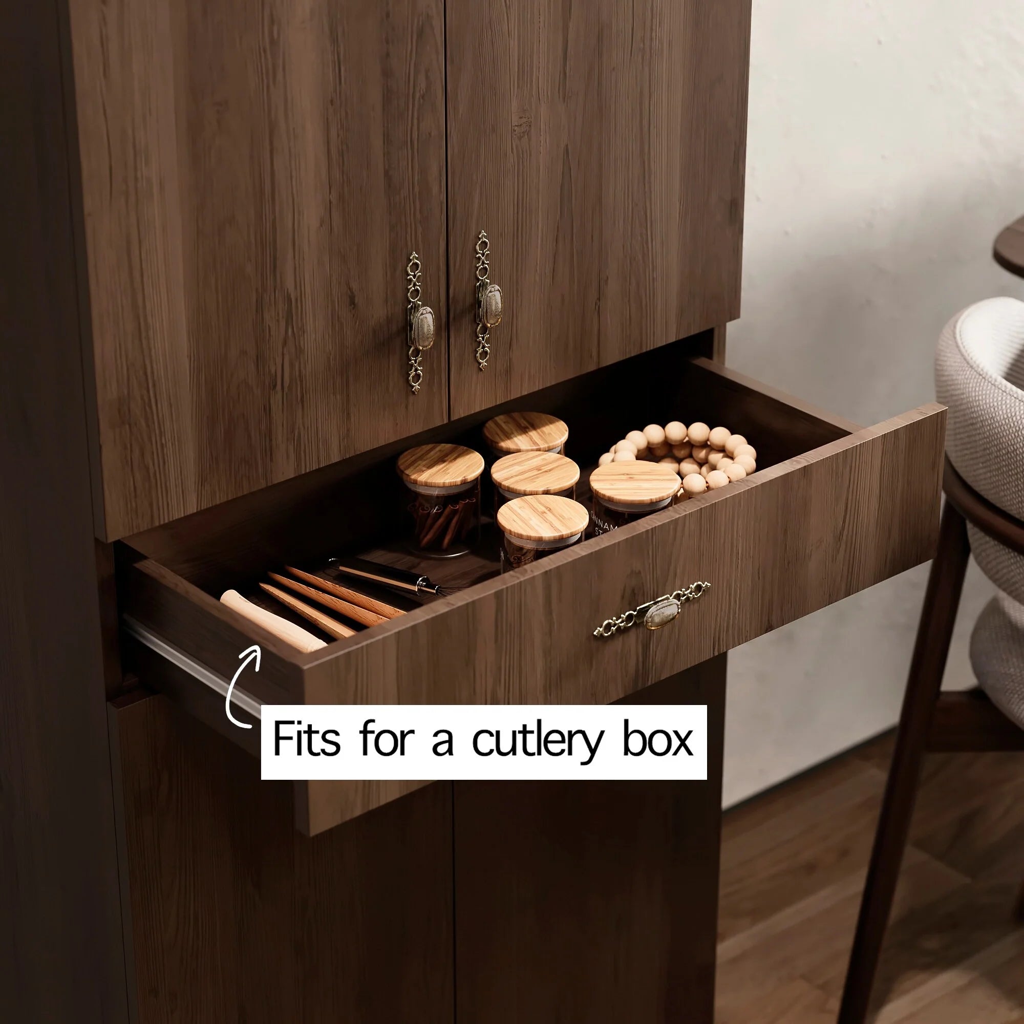 Living Skog Monti Food Pantry Storage Kitchen Cabinet with Adjustable Shelves and Drawer