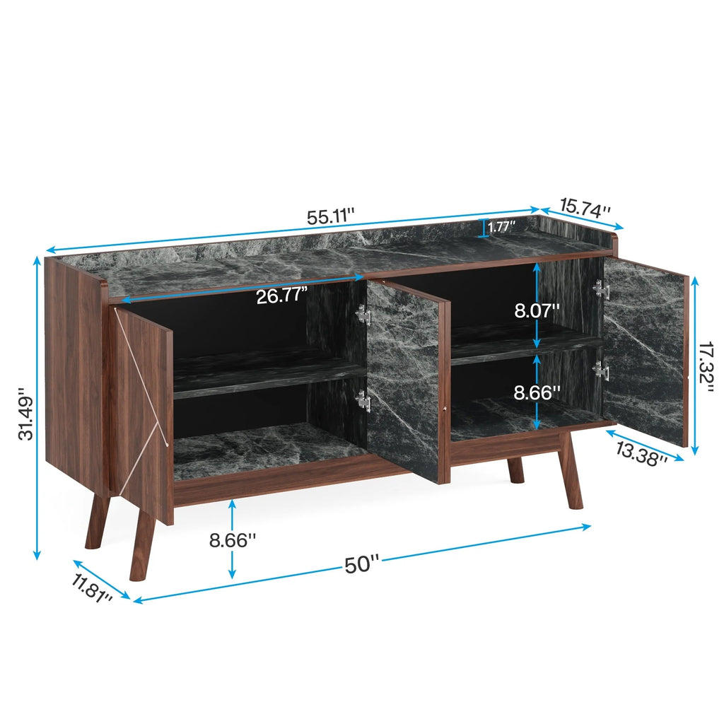 Wooden 4-door Buffet Sideboard with Storage for Kitchen Dining Room - N/A