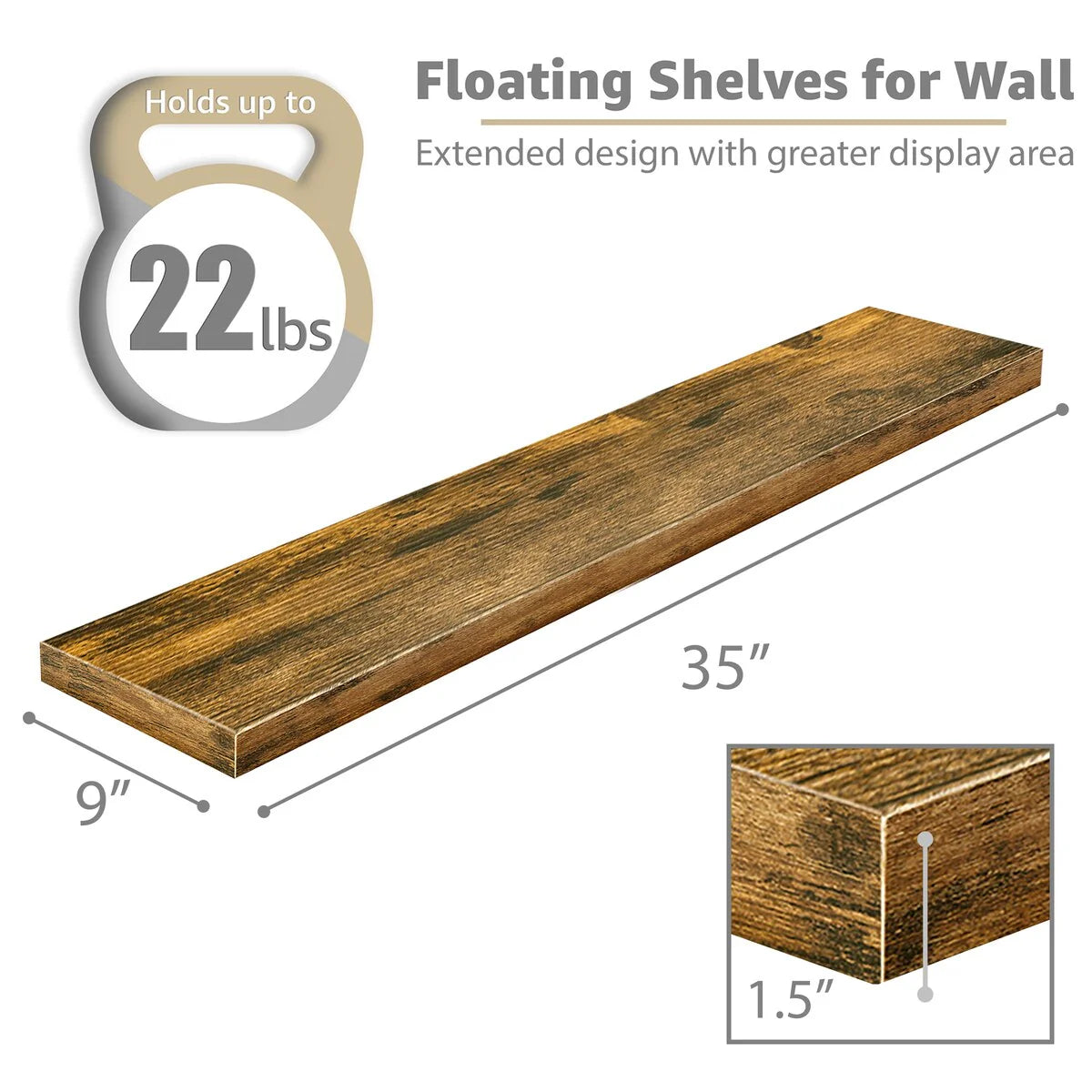 Sorbus Long Floating Shelves for Wall Set of 2 - 35"L x 9"W x 1.5"H