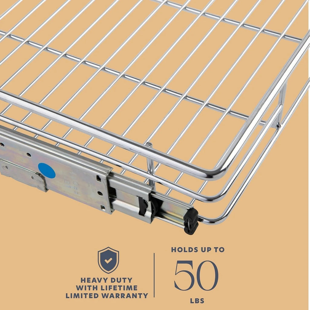 Pull Out Cabinet Drawer Organizer, Heavy Duty- Steel Metal- Chrome Finish