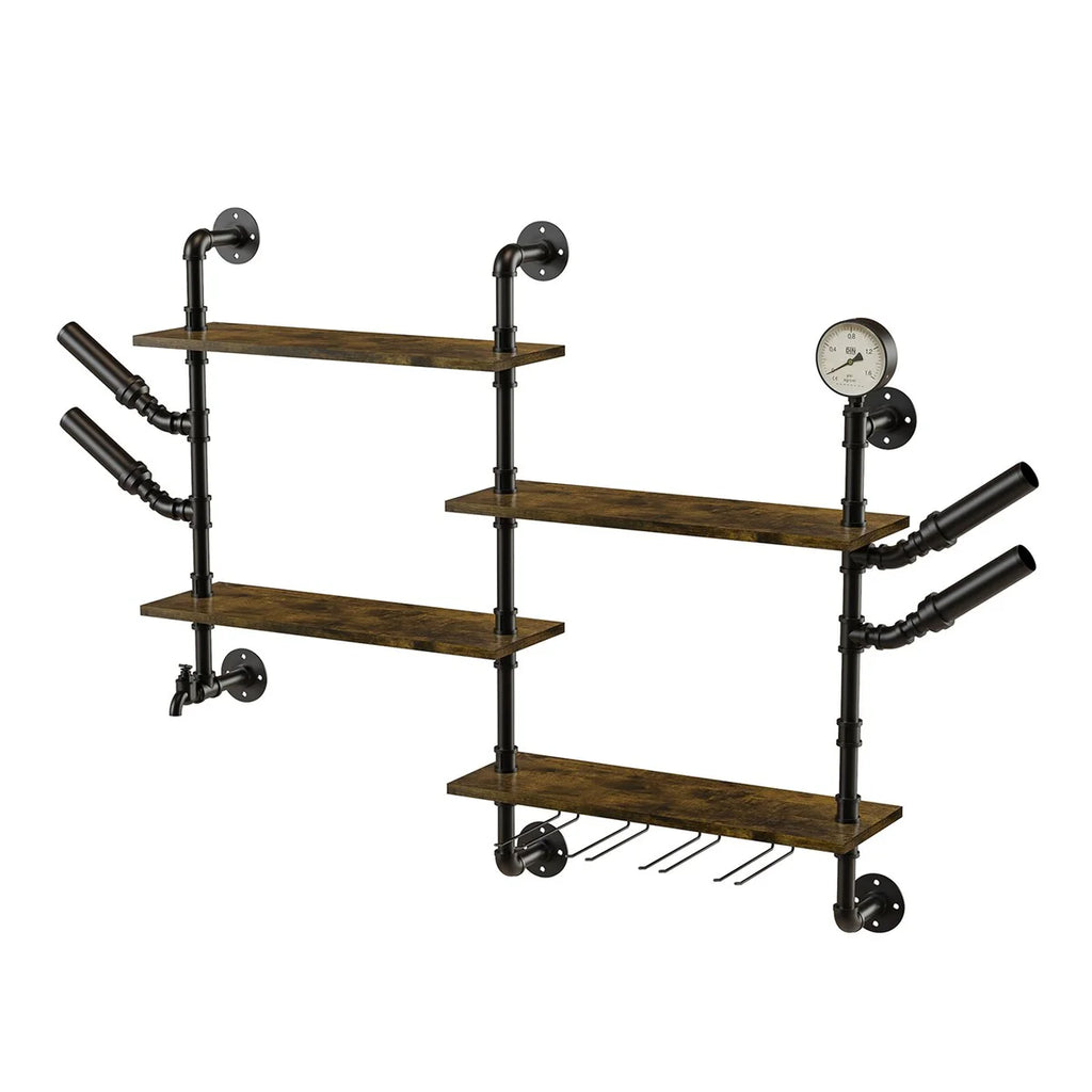 Industrial Pipe Wall Mounted Wine Rack Holder Corner Wine Storage Shelf 4 Tiers