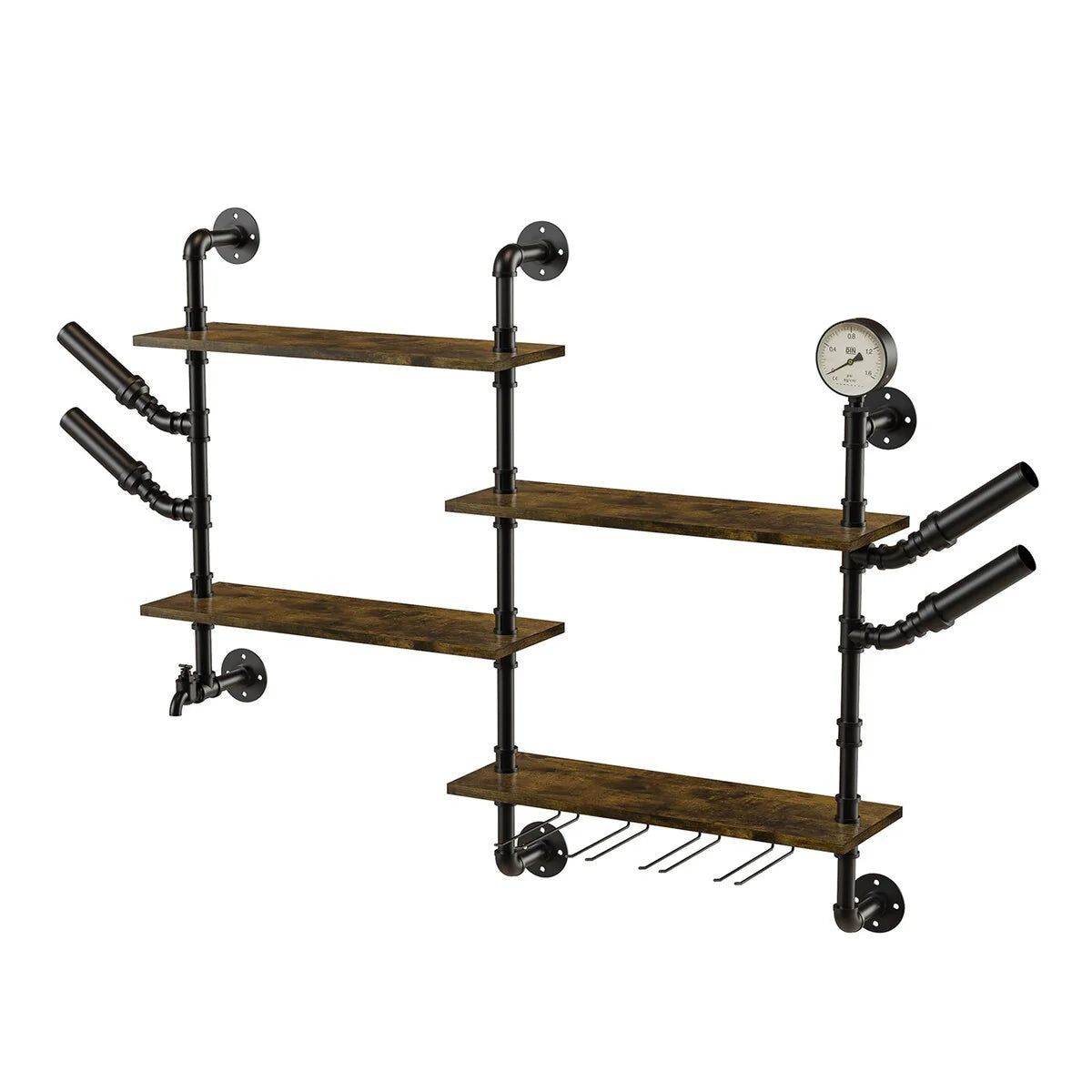 Industrial Pipe Wall Mounted Wine Rack Holder Corner Wine Storage Shelf 4 Tiers