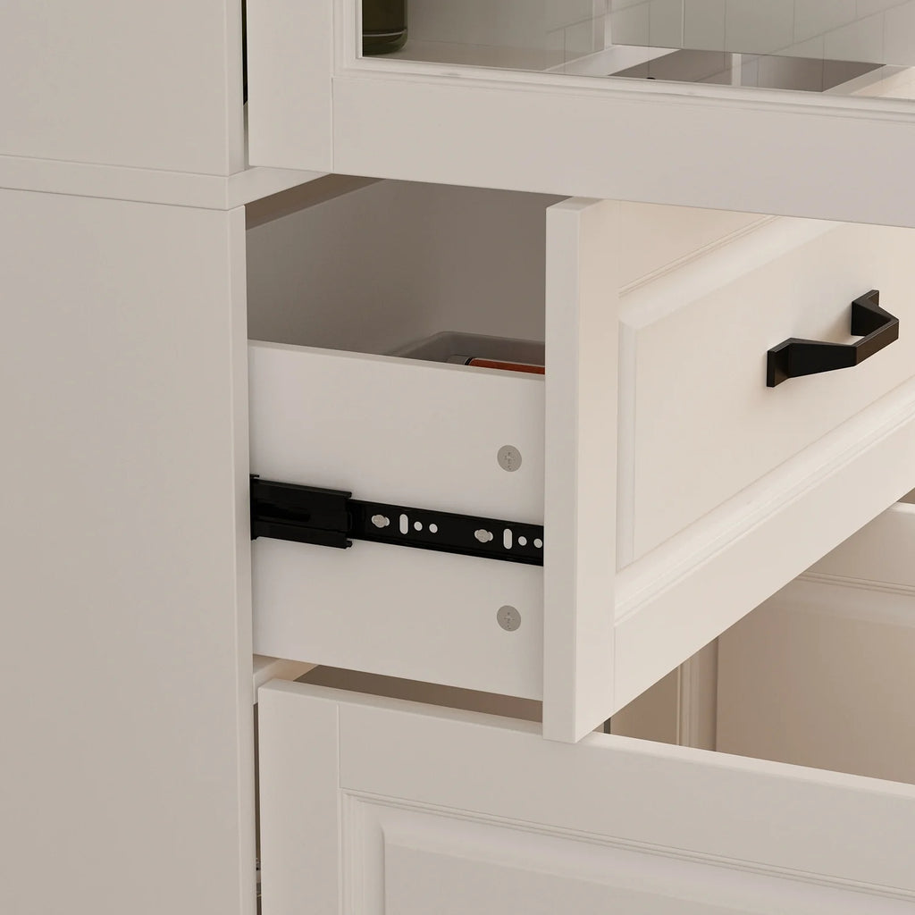 78.7"Modular White Curio Bookcase Cabinet w/Glass Doors Buffet Display
