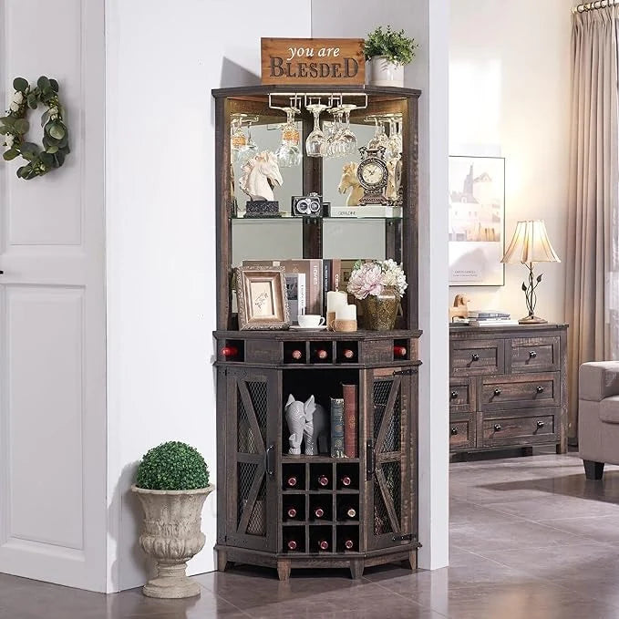 Farmhouse Corner Bar Storage Cabinet, Wine Bar Cabinet, Bar Cabinet