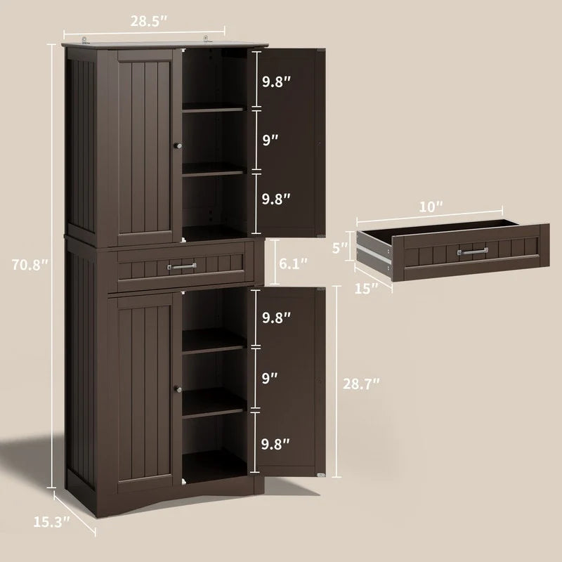 71''Kitchen Pantry Storage Cabinet, Storage Cabinet Buffet, Freestanding Kitchen Storage Cabinet with 4 Adjustable Shelves