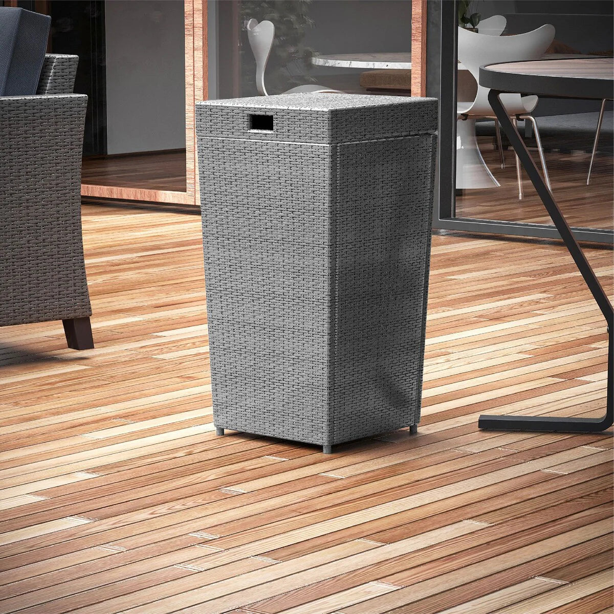 Nestl Outdoor Trash Can with Lid - 30 Gallon Durable Wicker Garbage Can for Patio