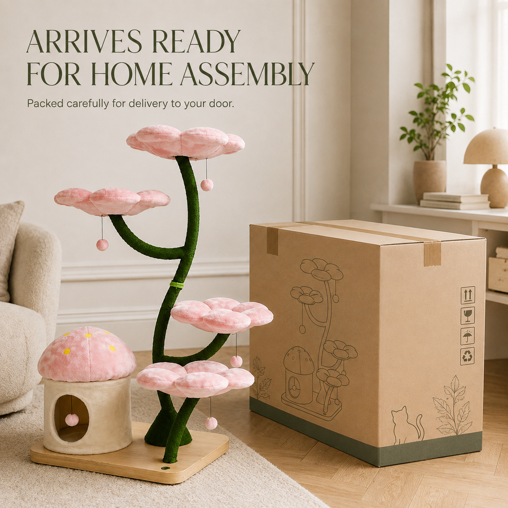 160cm Floral Garden Cat Tree with 4 Plush Flower Beds & Cozy Hideaway