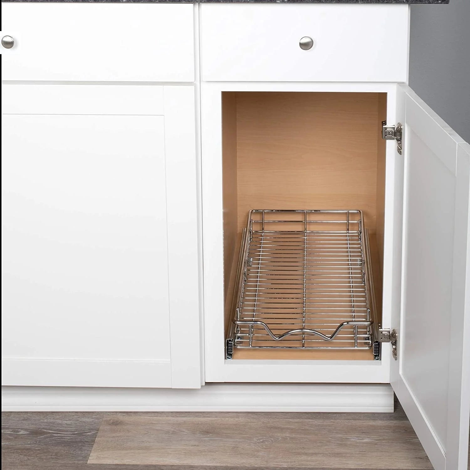 Pull Out Cabinet Drawer Organizer, Heavy Duty- Steel Metal- Chrome Finish