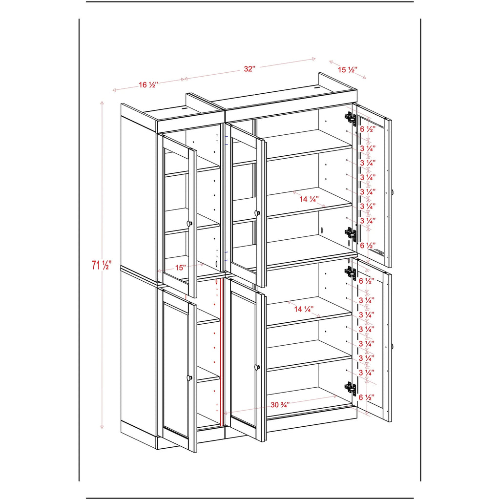 Palace Imports 100% Solid Wood 48.5" China Pantry Cabinet with Solid or Clear Glass Doors and Adjustable Shelves - 48.5" x 71.5"