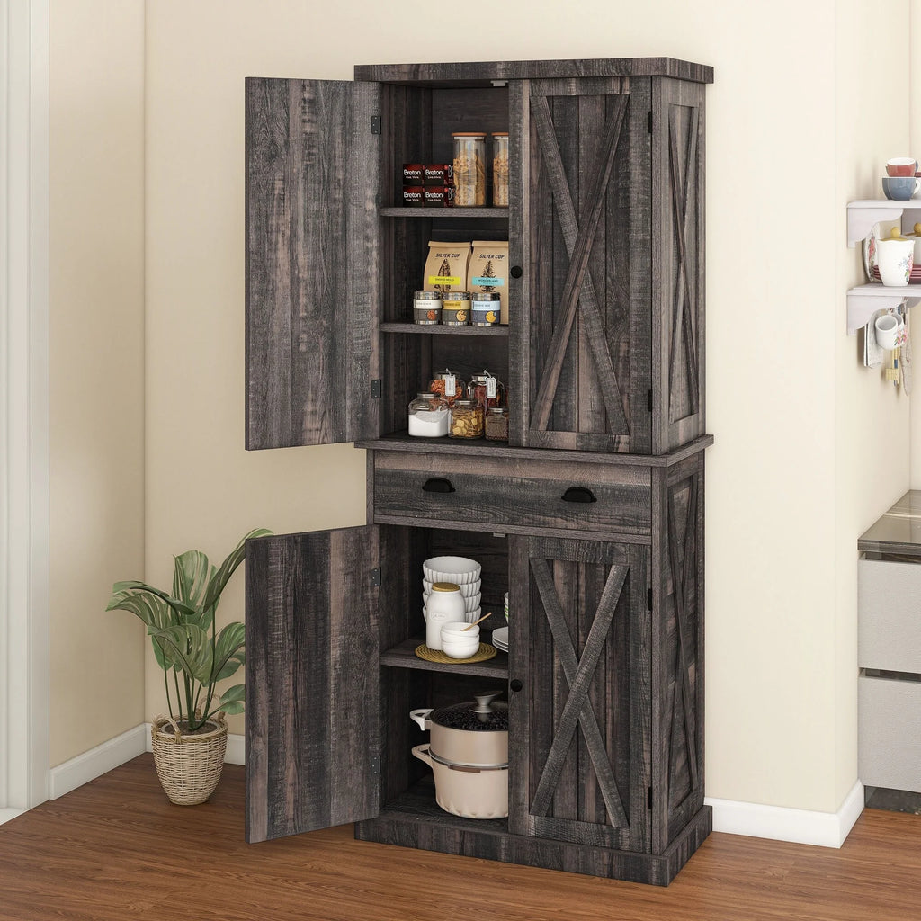 Moasis Farmhouse Freestanding 72'' Kitchen Pantry Storage Cabinet Cupboard with Drawer Adjustable Shelves