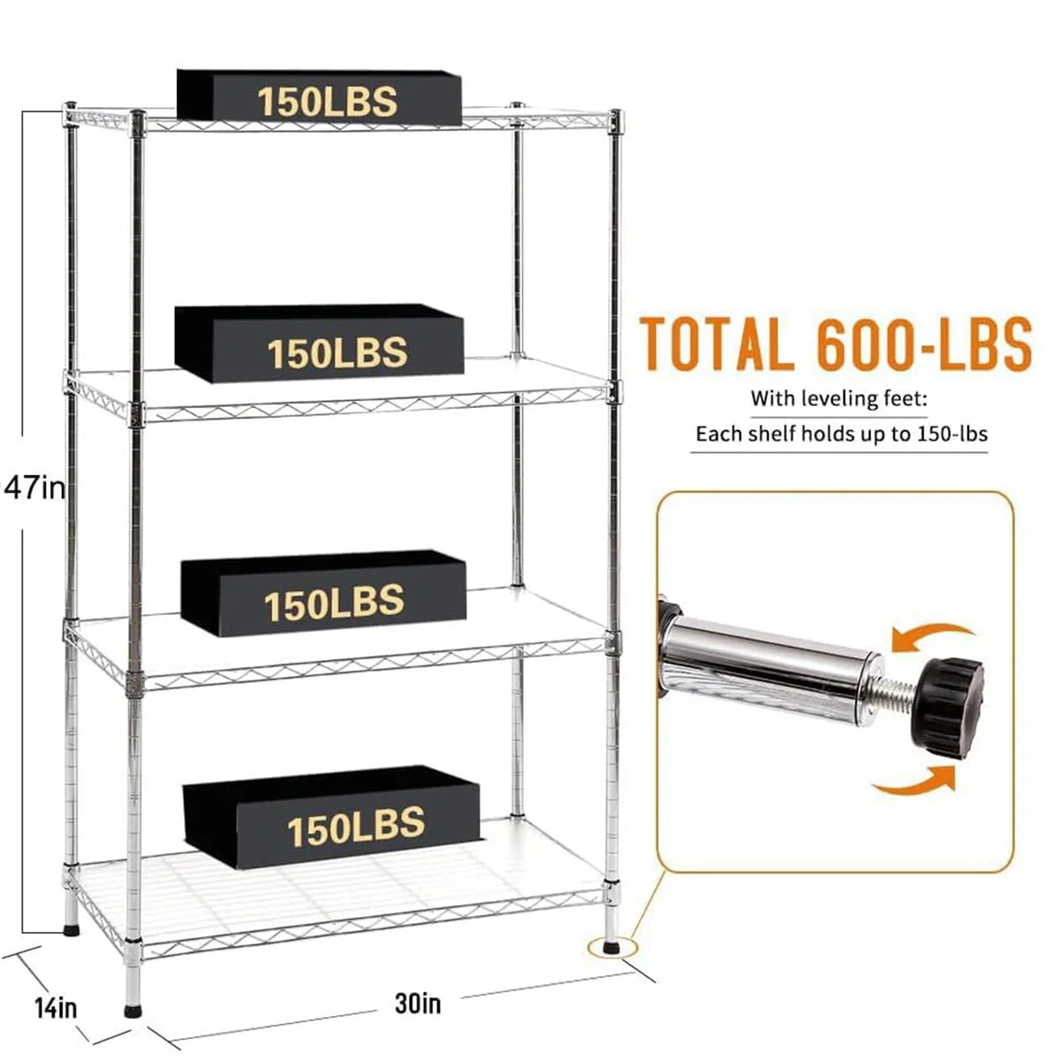 Chrome 4/5-Tier Shelving Unit Heavy-Duty Steel Shelves