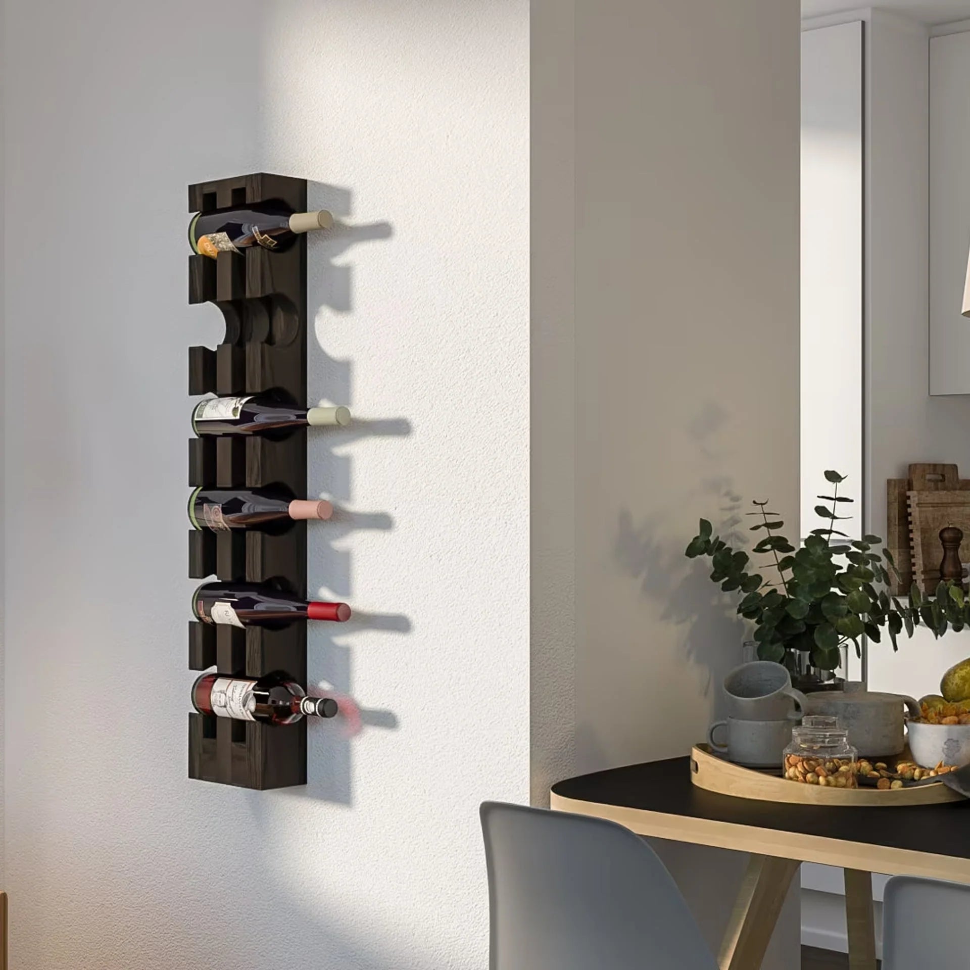 Wine Rack for 6 Bottles - Black Wall-Mounted Handmade