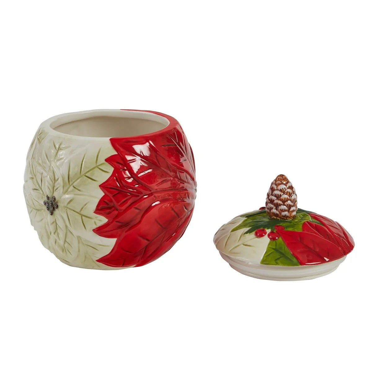 Park Designs Poinsettia Pine Cookie Jar - 9.25"H X 8.5"DIA