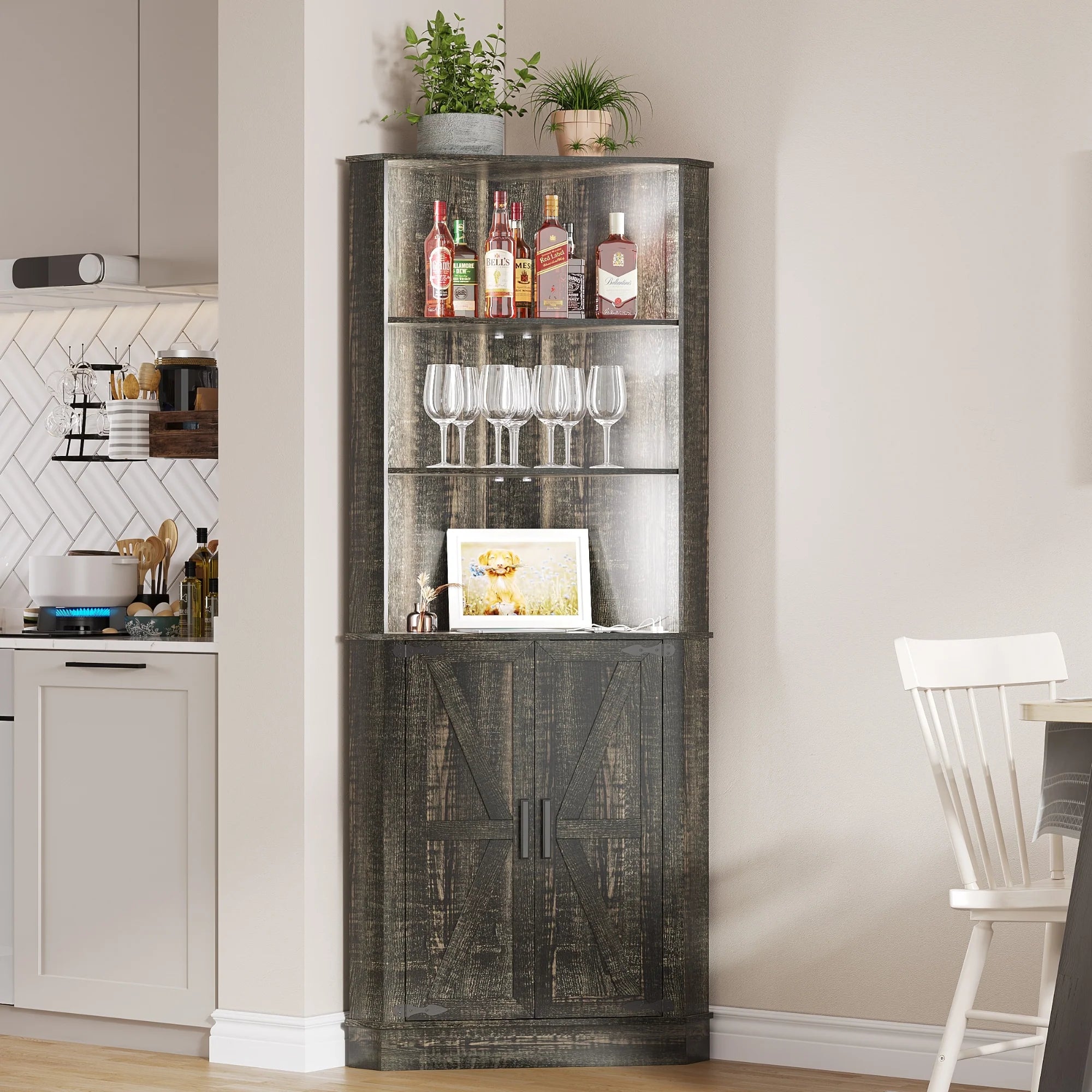 66" Tall Corner Cabinet With Led Light