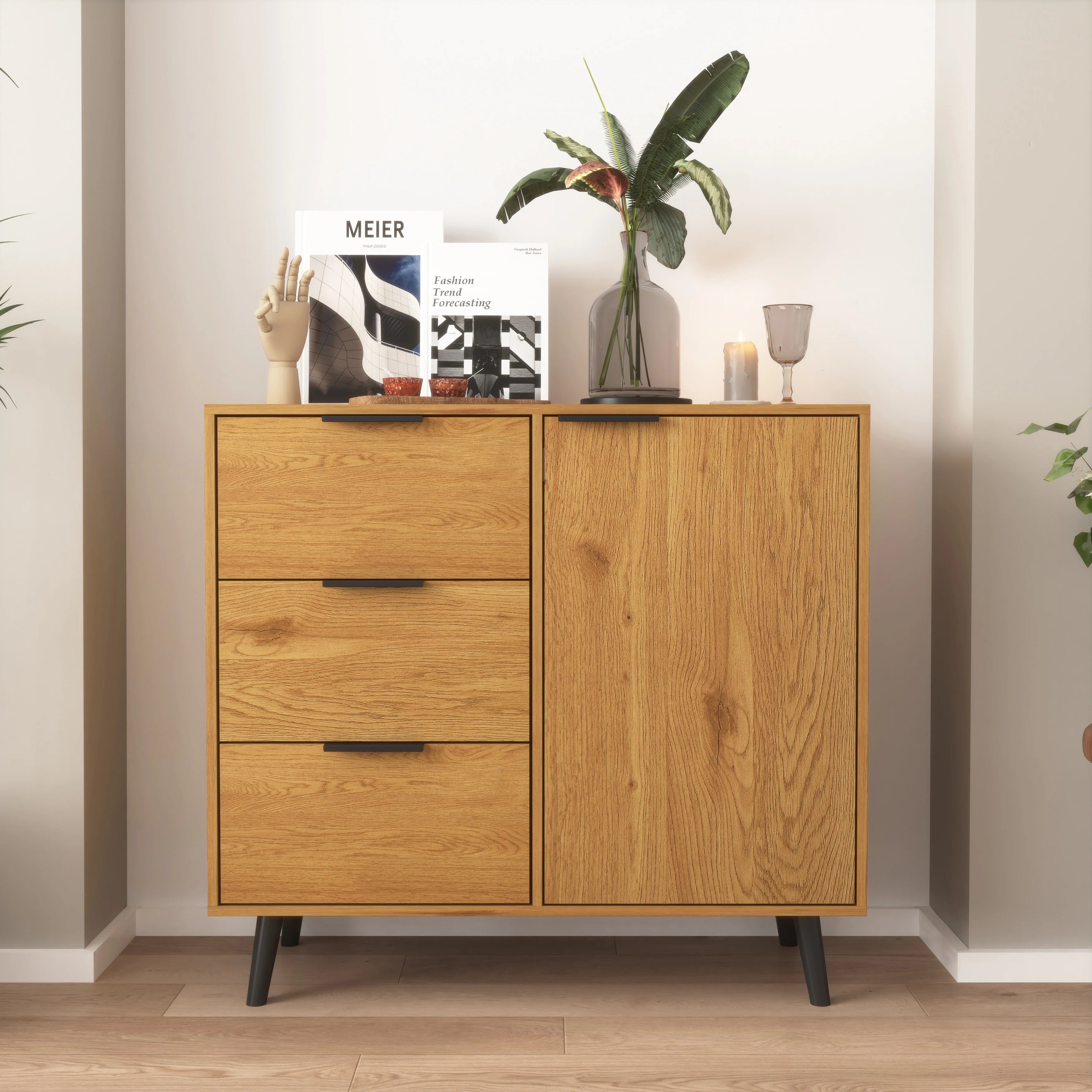 Sideboard Buffet Cabinet with Storage, Wood Coffee Bar Cabinet with Drawers & Doors