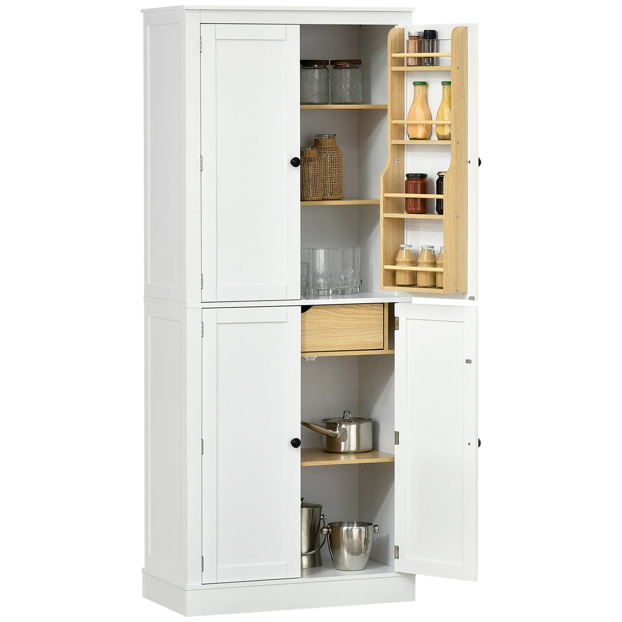 HOMCOM 72" Kitchen Pantry, Modern 4-Door Kitchen Storage Cabinet with Inside Drawer, Hanging Door Shelves,White