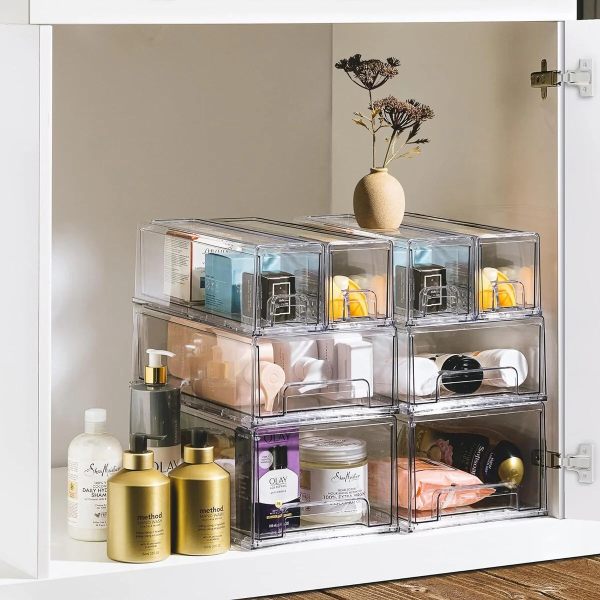 Sorbus Fridge Drawers Clear Stackable Pull-Out Refrigerator Food Kitchen Freezer - 1 Large, 2 Small Stackable Bins (3 Pack)