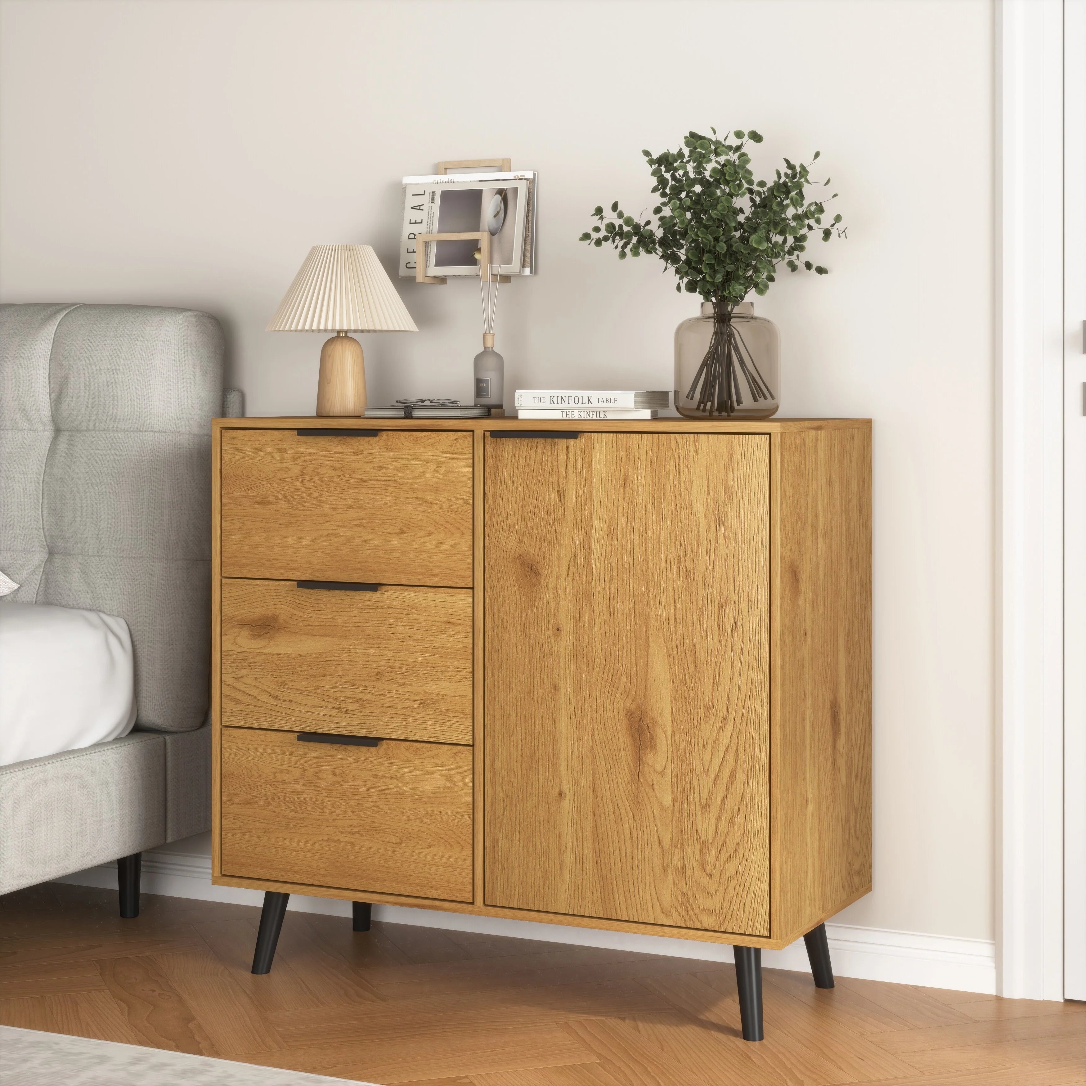 Sideboard Buffet Cabinet with Storage, Wood Coffee Bar Cabinet with Drawers & Doors