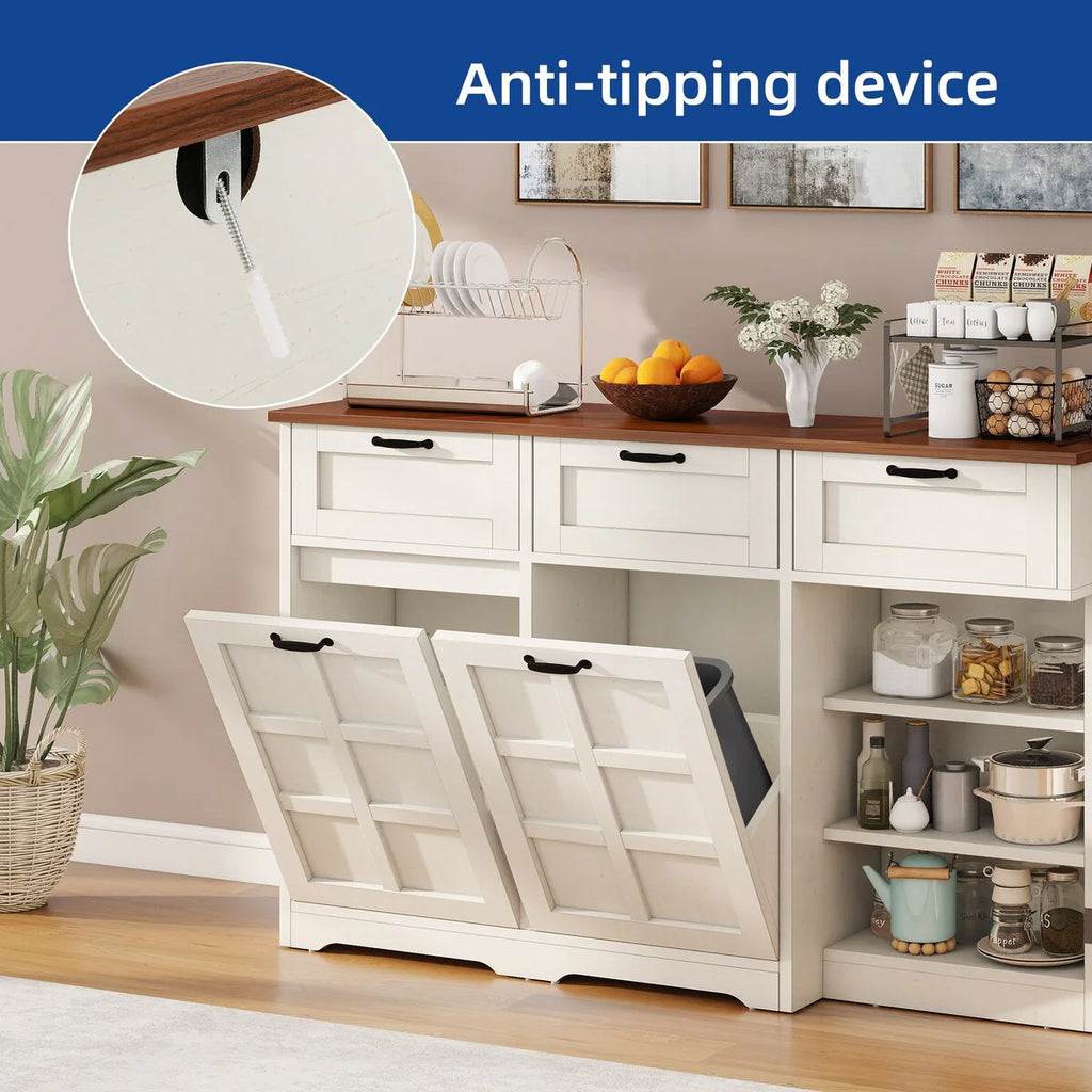 Kitchen Island With Double Tilt Out Trash Can Cabinet