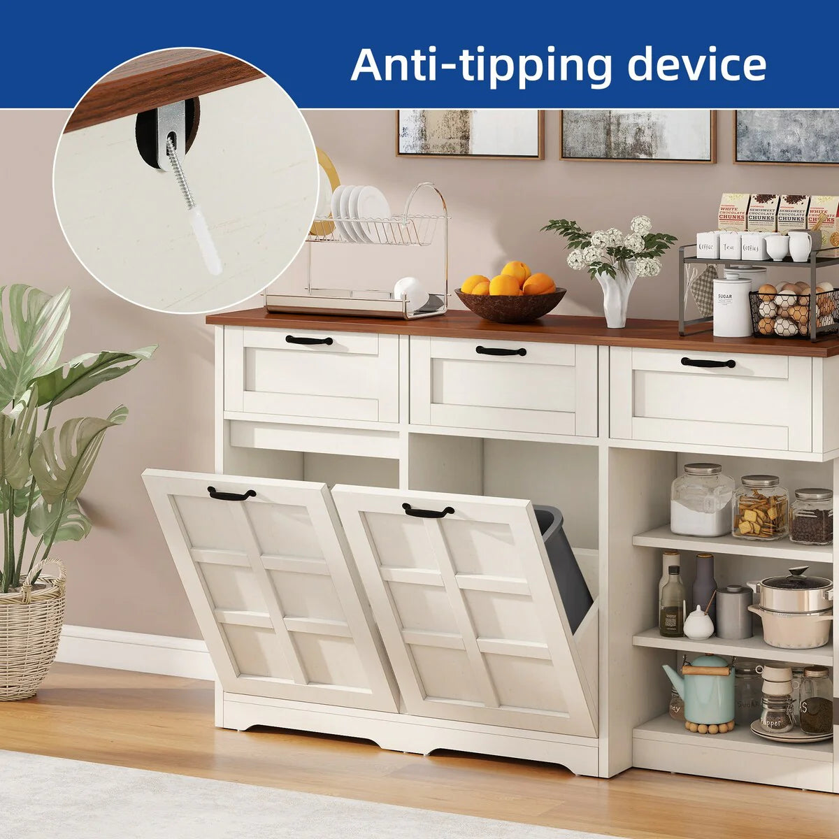 Kitchen Island With Double Tilt Out Trash Can Cabinet
