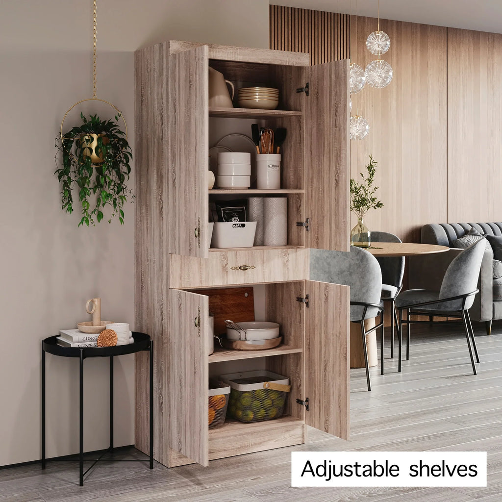 Living Skog Monti Food Pantry Storage Kitchen Cabinet with Adjustable Shelves and Drawer