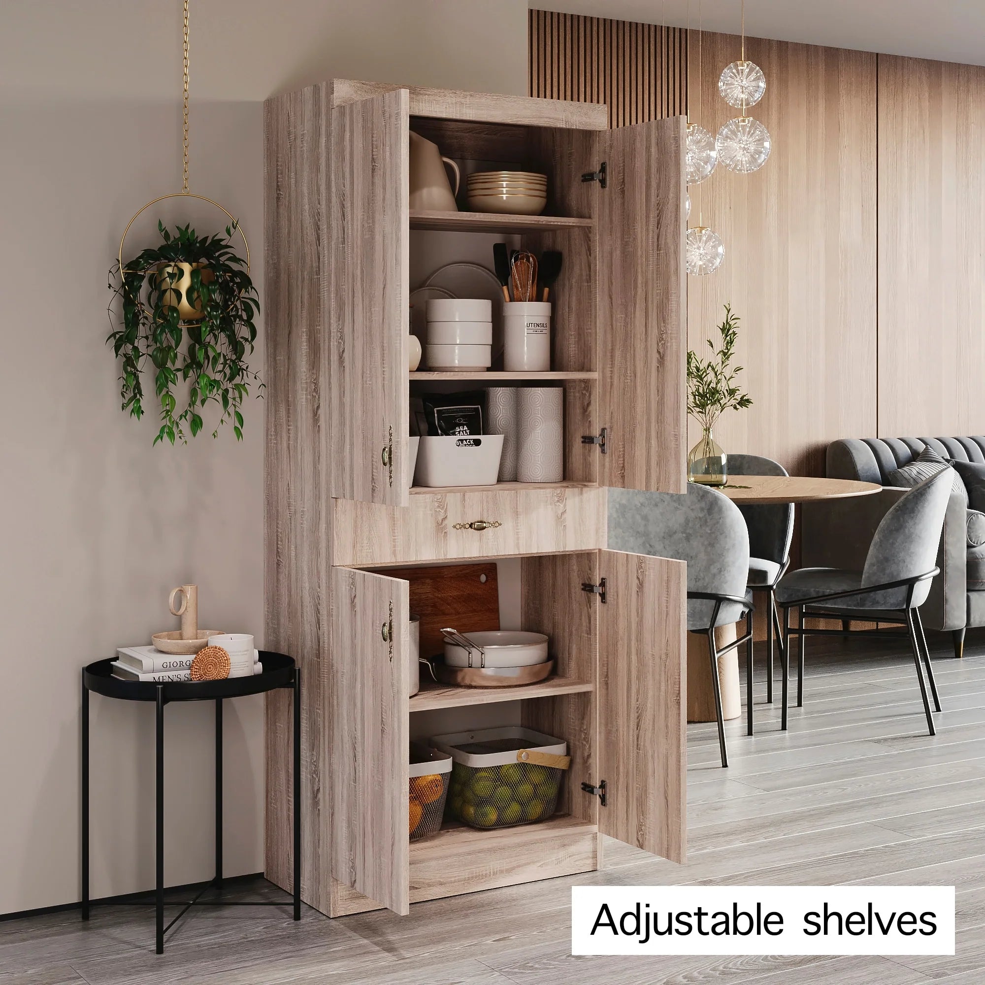 Living Skog Monti Food Pantry Storage Kitchen Cabinet with Adjustable Shelves and Drawer