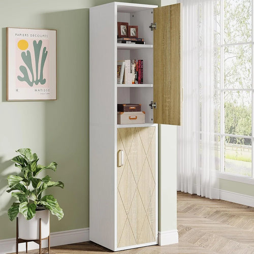 75.39-Inch Wood Storage Cabinet, Tall Floor Cabinet with 2 Doors and 6 Shelves