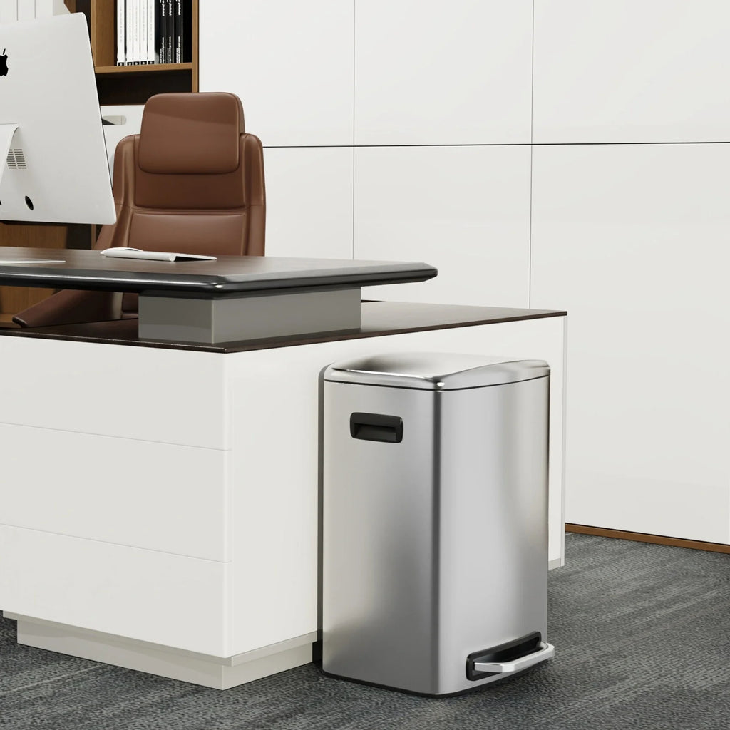 Stainless Steel 13-Gallon Kitchen Trash Can with Foot Pedal and Soft Close Lid