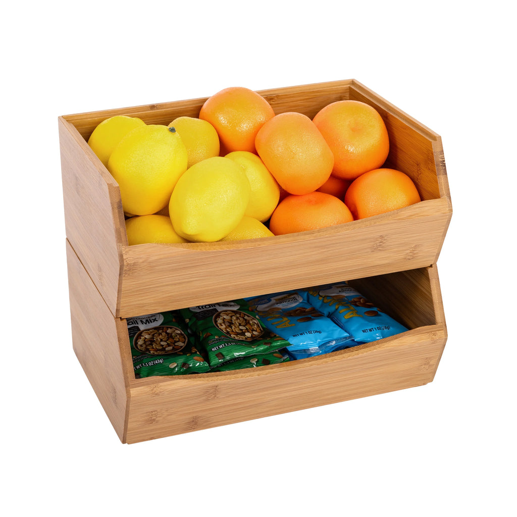 Seville Classics 2-Piece Stackable Bamboo Bin Organizer Set