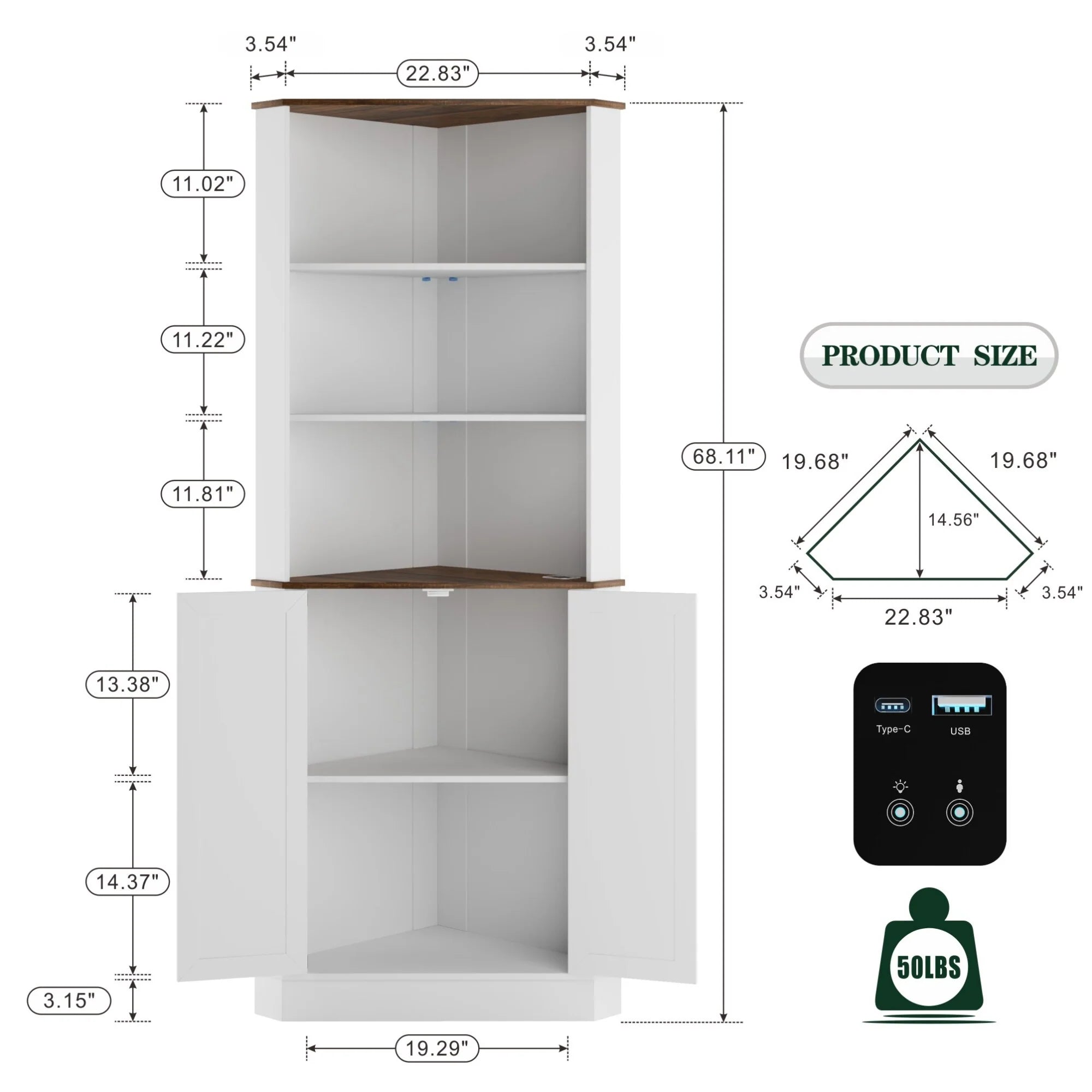 66" Tall Corner Cabinet With Led Light