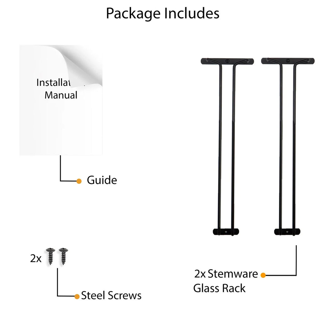 Wallniture Brix Stemware Wine Glass Rack Under Cabinet Storage Metal Glass Hanger (Set of 2)
