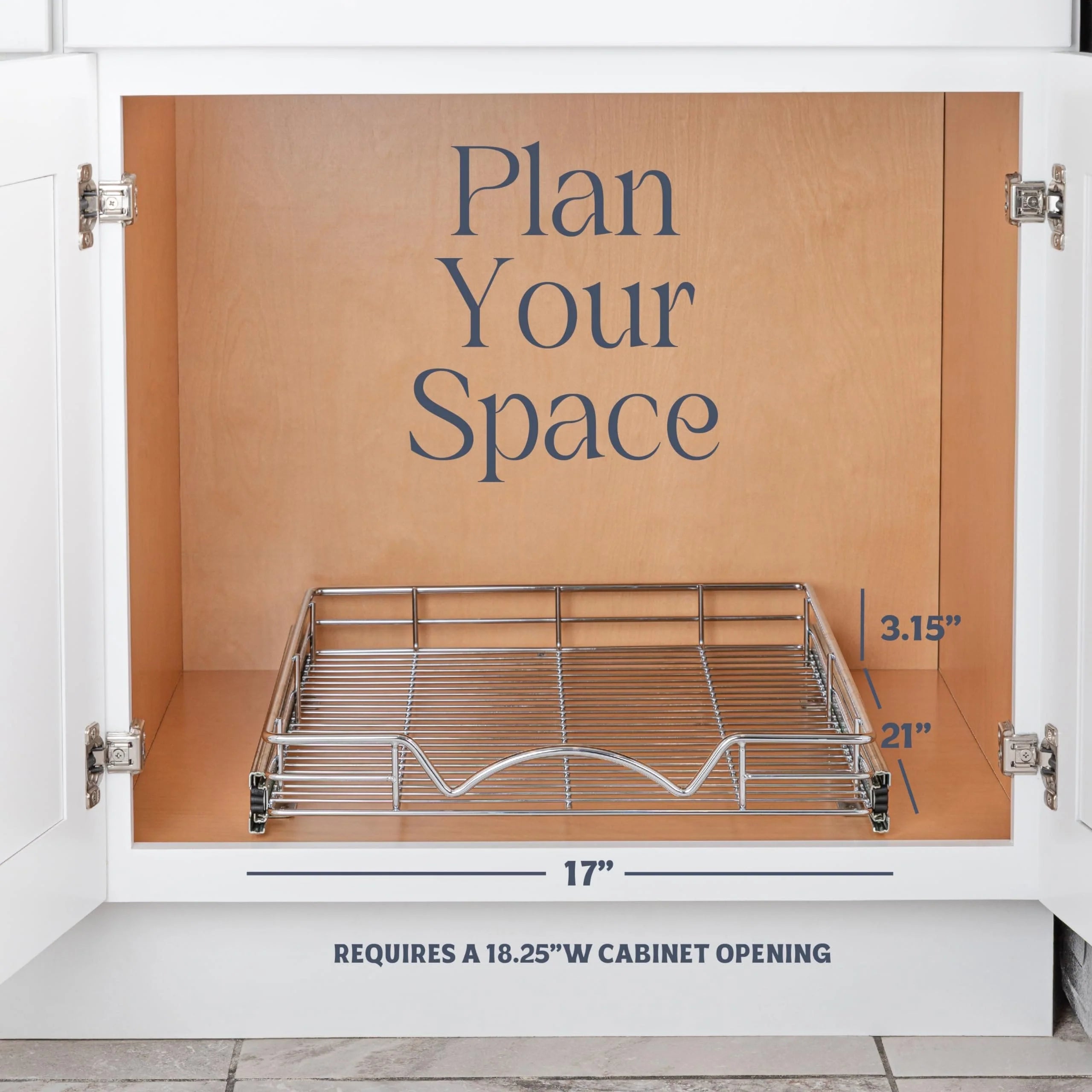 Pull Out Cabinet Drawer Organizer, Heavy Duty- Steel Metal- Chrome Finish