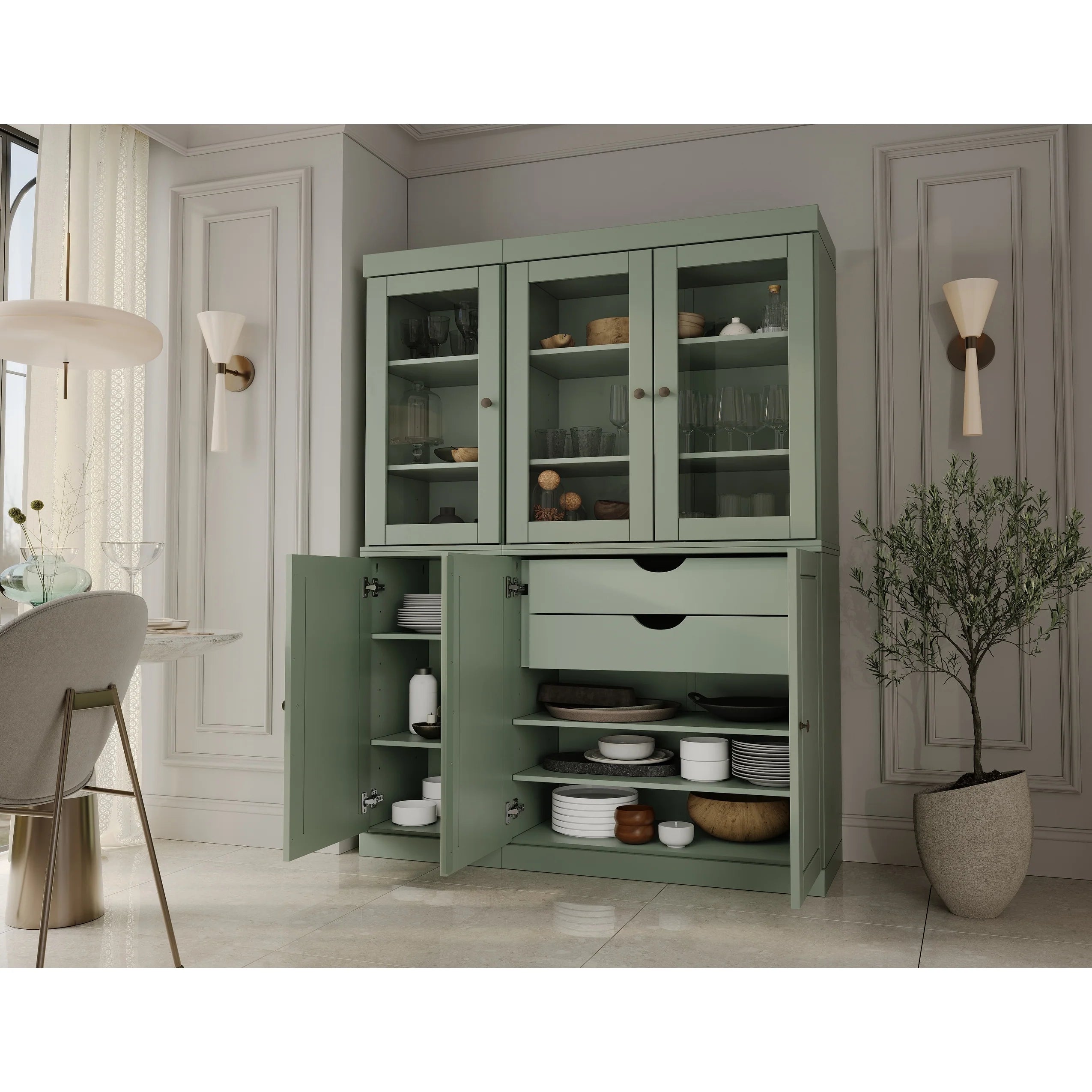 Palace Imports 100% Solid Wood China Pantry with Glass or Solid Wood Doors and 2-Drawers - 48.5" x 71.5"