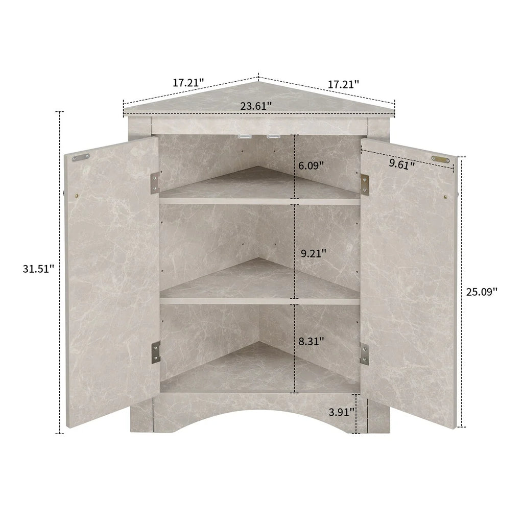 Modern Stylish Triangle Corner Storage Cabinet with Two Adjustable Internal Shelves