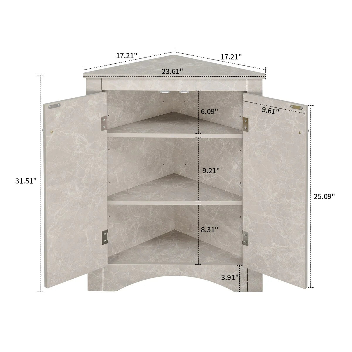 Modern Stylish Triangle Corner Storage Cabinet with Two Adjustable Internal Shelves